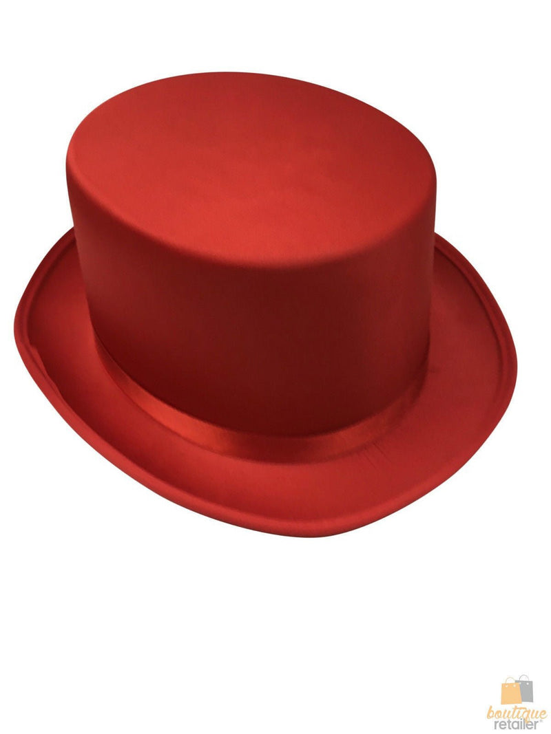 SATIN TOP HAT Costume Party Cap Fancy Dress Trilby Fedora One Size - Red - NuSea