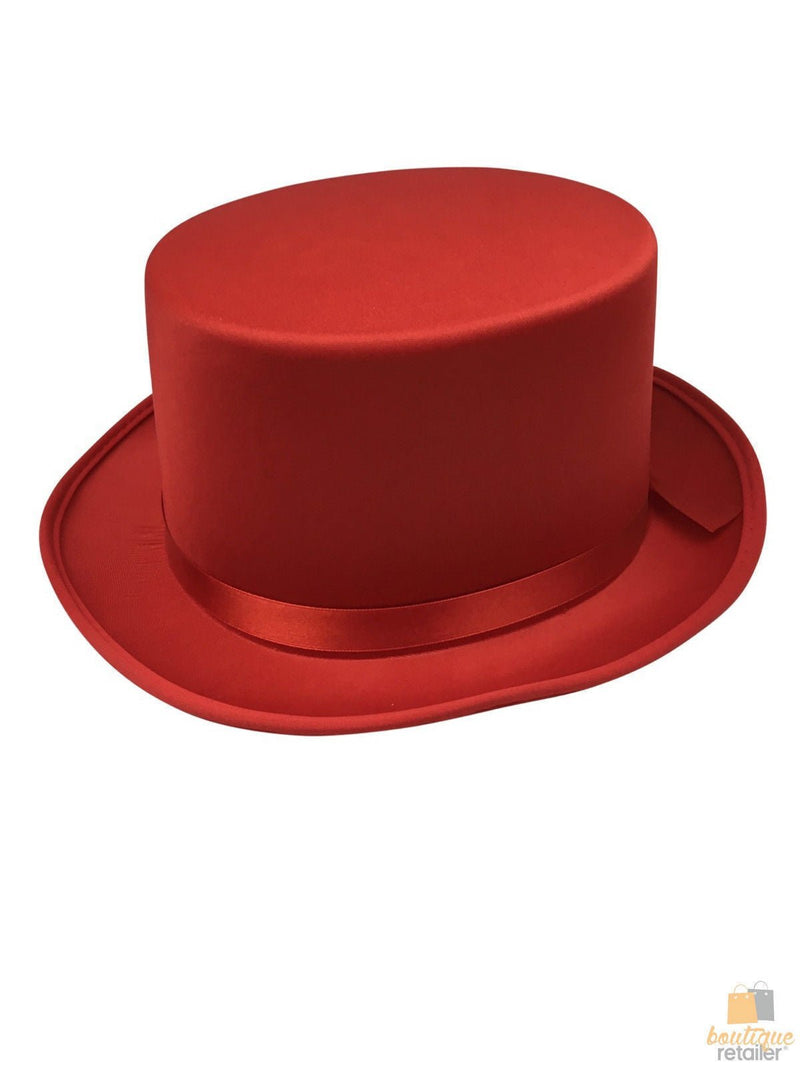 SATIN TOP HAT Costume Party Cap Fancy Dress Trilby Fedora One Size - Red - NuSea