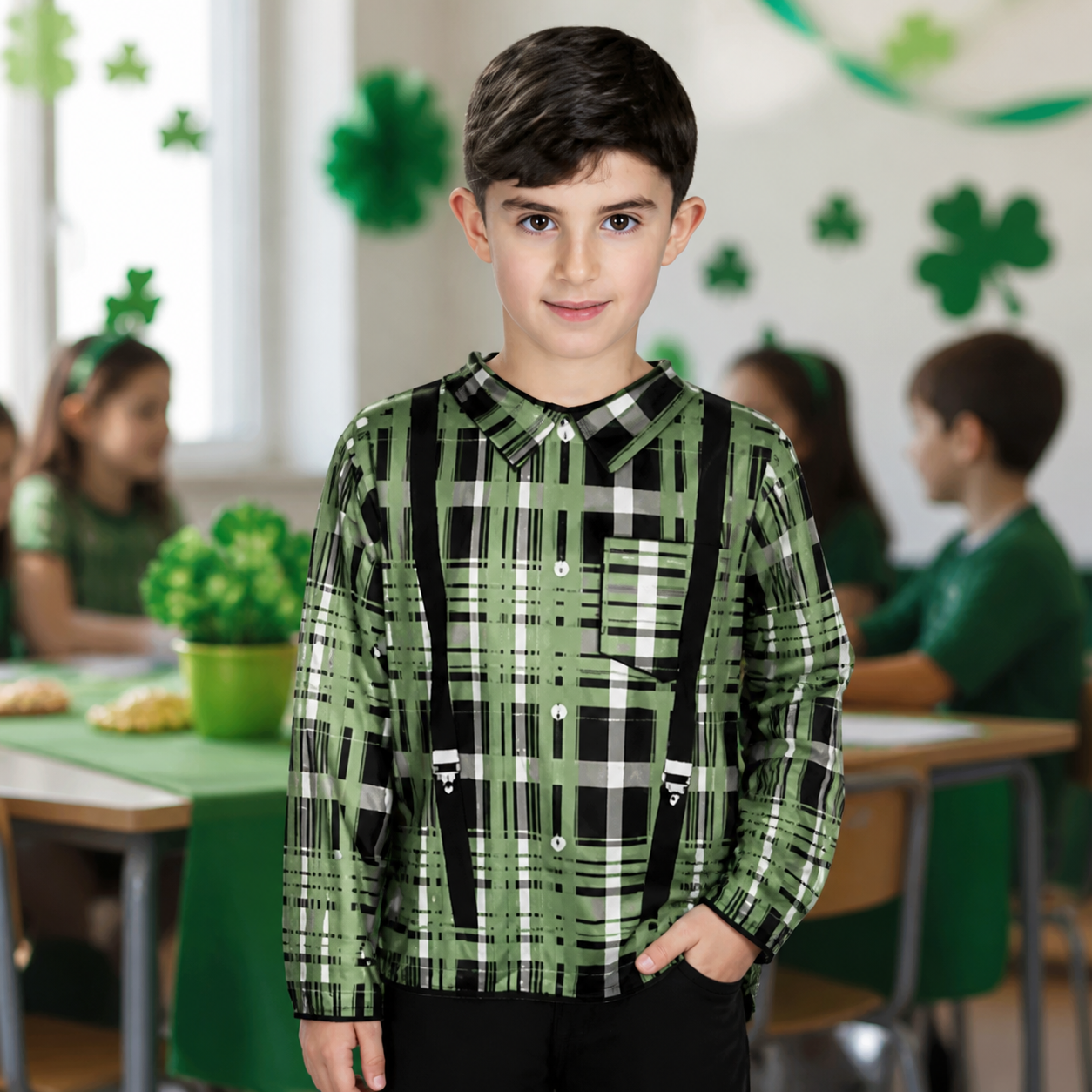 Kids’ Green Checkered Costume Shirt lifestyle image