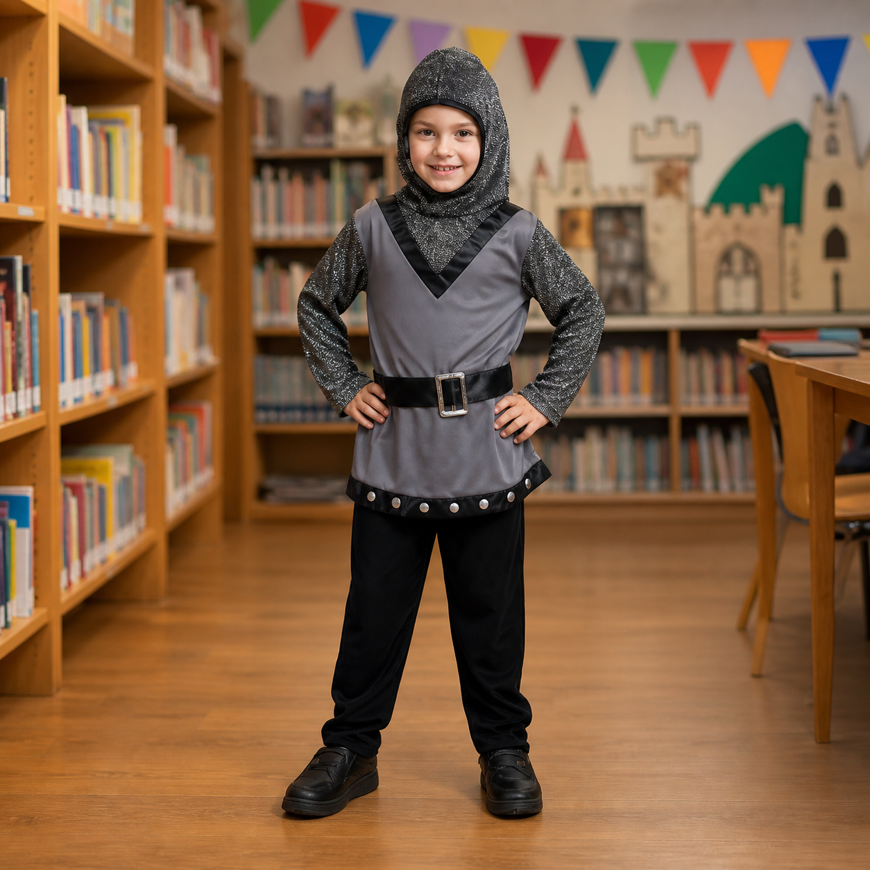 Kids’ Grey Medieval Knight Costume Set lifestyle image