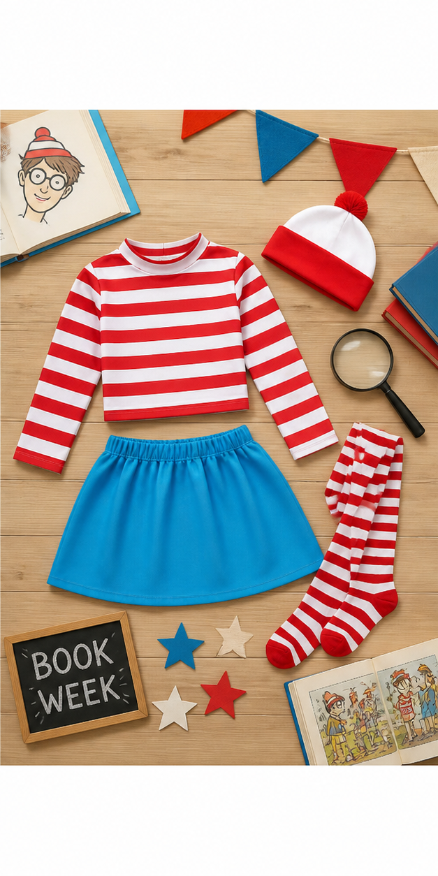 Kids’ Red & White Stripe Girl Costume Set lifestyle image