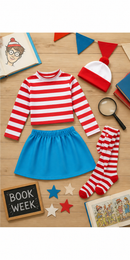 Kids’ Red & White Stripe Girl Costume Set lifestyle image