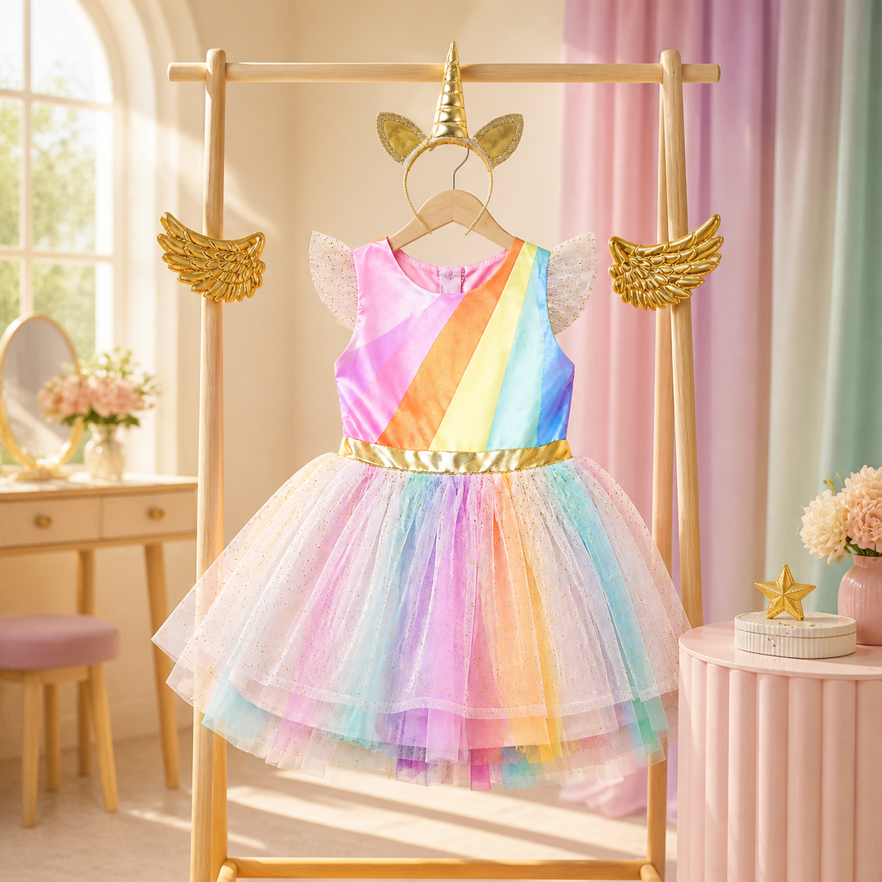 Kids’ Rainbow Unicorn Princess Costume lifestyle image