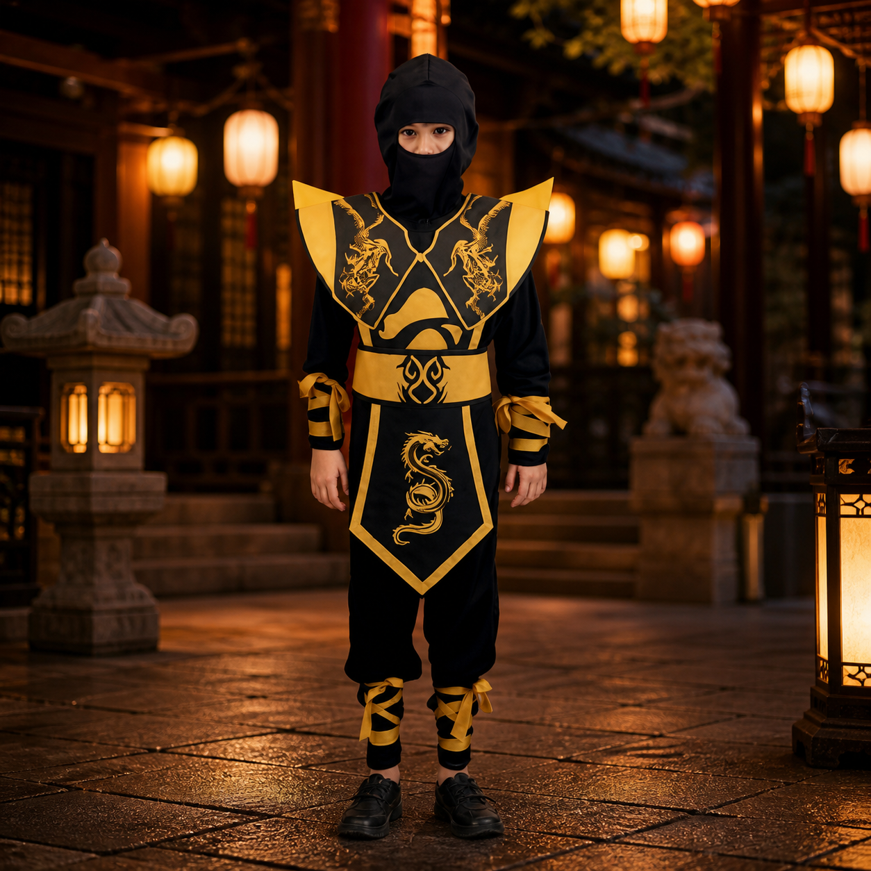 Kids’ Yellow Ninja Assassin Costume – Hooded Dragon Armour Set lifestyle image