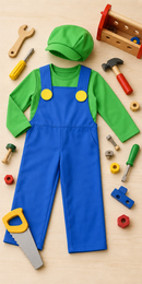 Kids’ Green Plumber Costume – Cap, Top & Overalls lifestyle image