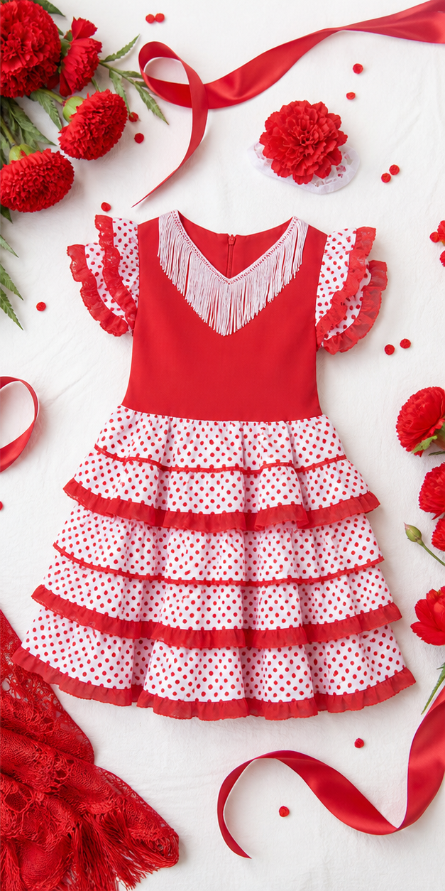 Kids’ Spanish Dancer Costume – Ruffle Dress & Flower lifestyle image