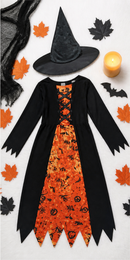 Kids’ Orange & Black Witch Costume – Dress & Hat lifestyle image