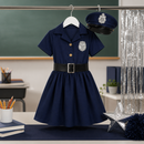 Kids’ Navy Police Girl Costume – Dress, Hat & Belt lifestyle image