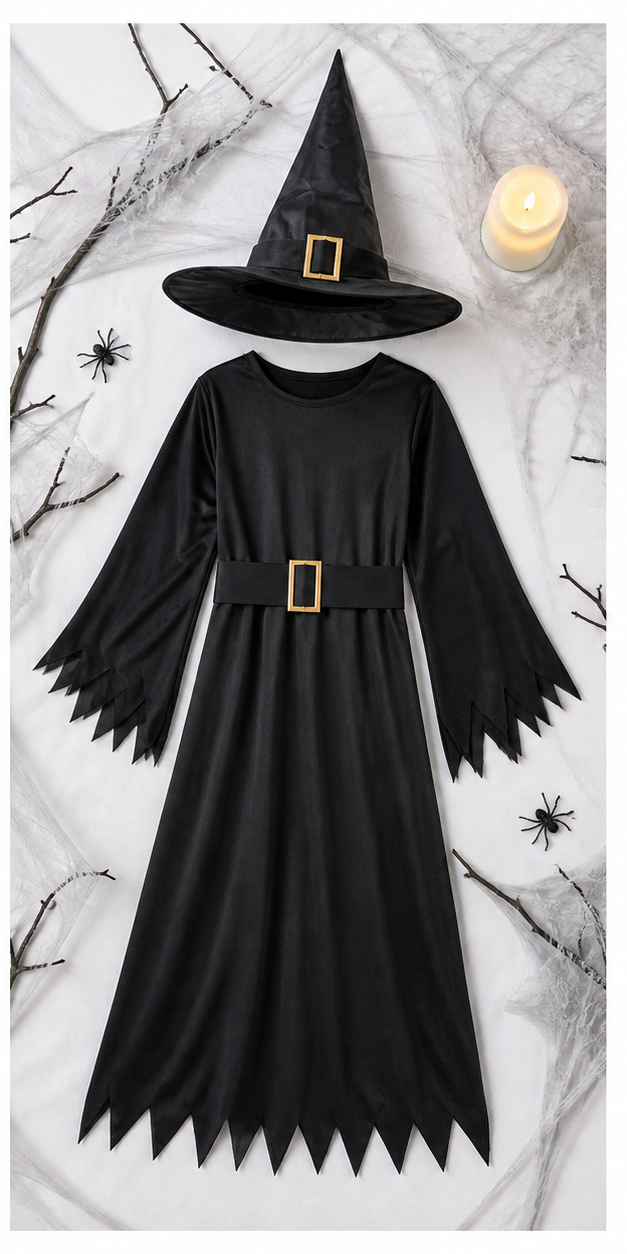 Kids’ Classic Black Witch Costume – Dress & Hat lifestyle image
