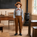 Kids’ Blue Pioneer Boy Costume – Striped Top & Brown Pants lifestyle image