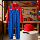 Kids’ Red Plumber Costume – Hat, Moustache & Jumpsuit lifestyle image