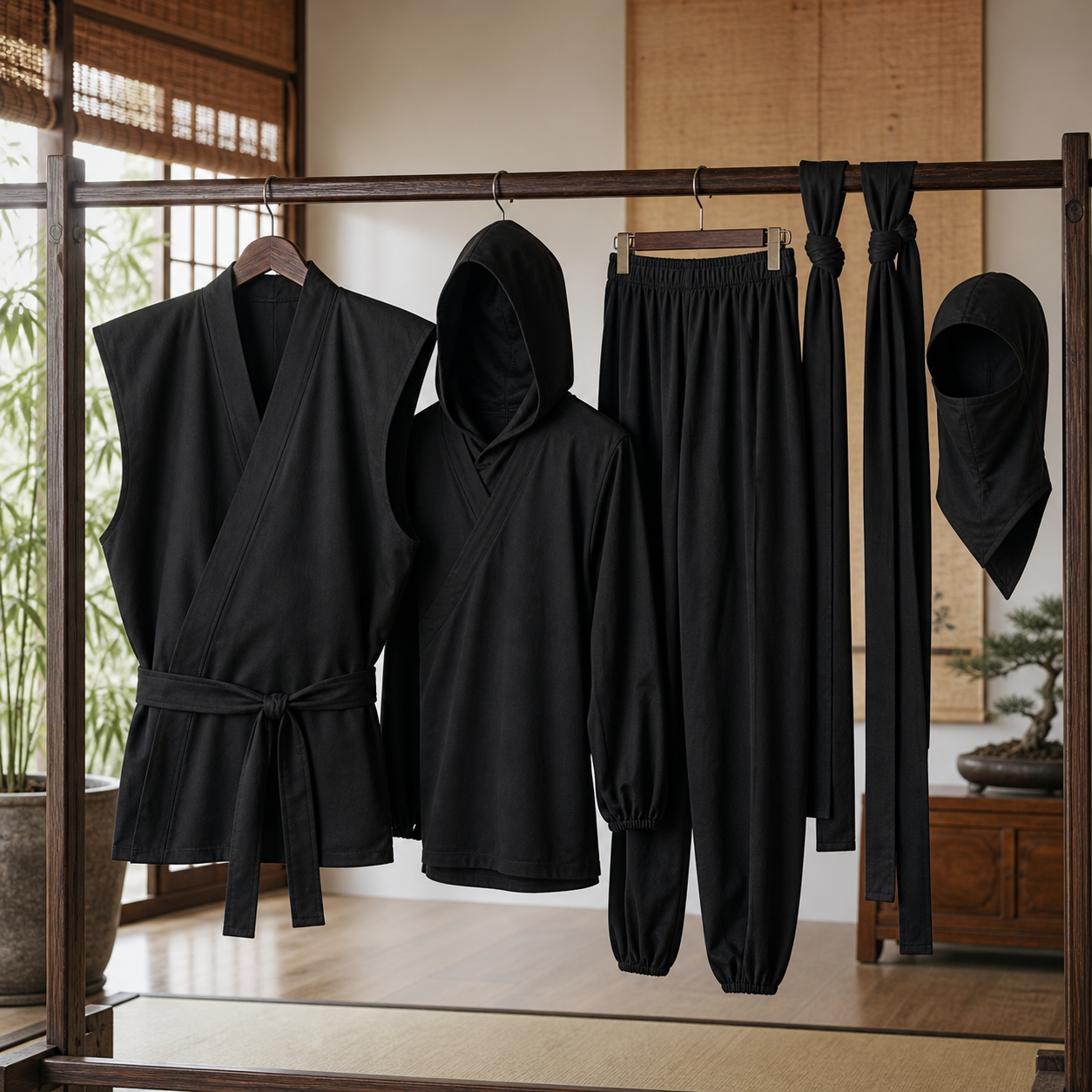 Kids’ Black Ninja Costume – Seven-Piece Set lifestyle image