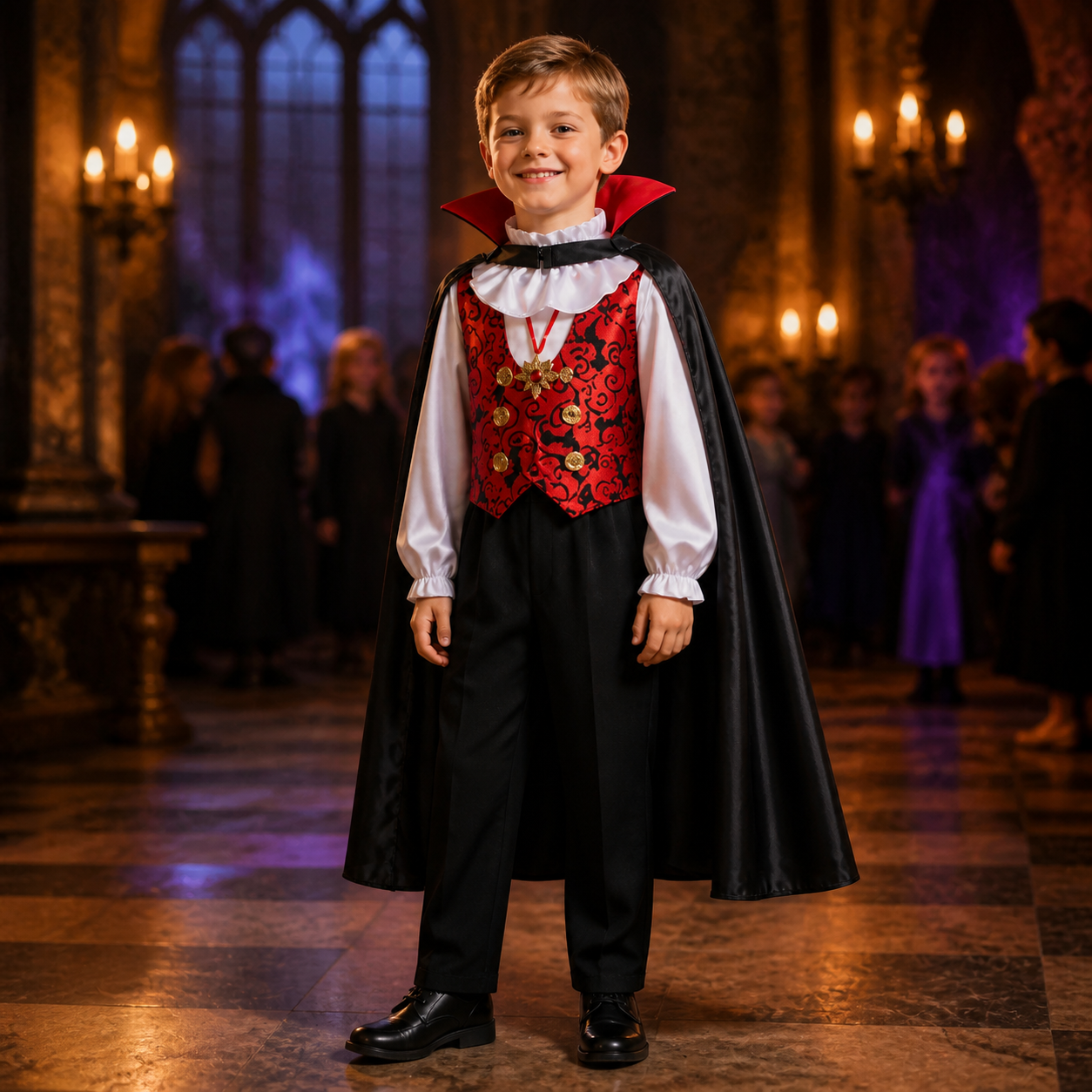 Kids’ Vampire Boy Costume – Cloak, Vest Top & Pendant lifestyle image