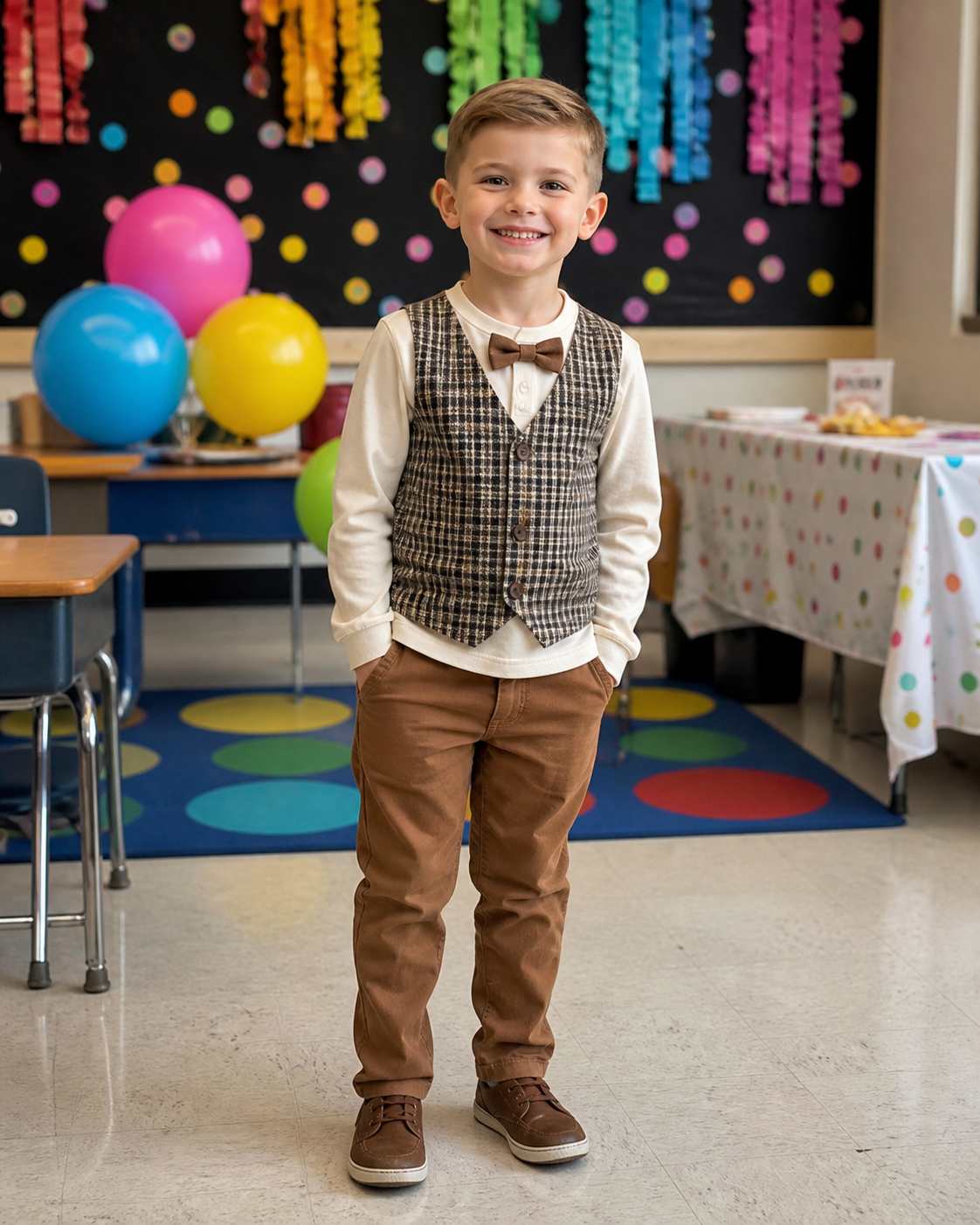 Kids’ Brown Grandpa Costume – Vest-Look Top & Pants lifestyle image