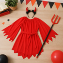 Kids’ Red Devil Girl Costume – Dress & Horns lifestyle image