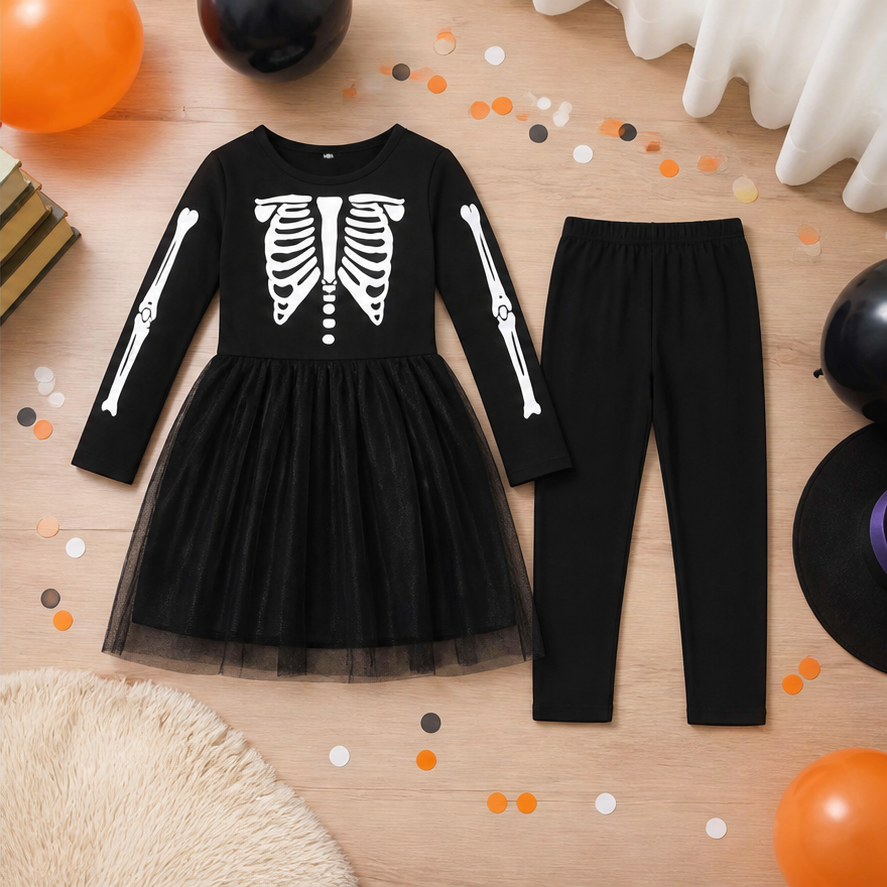 Kids’ Skeleton Girl Dress Costume lifestyle image