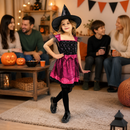 Kids’ Pink & Black Witch Costume – Dress & Hat lifestyle image
