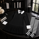 Kids’ Dark School Girl Costume – Dress & Striped Stockings lifestyle image