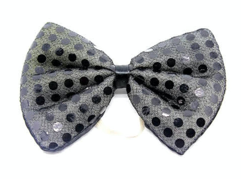 SEQUIN BOW TIE Polka Dots Bowtie Party Unisex Costume 13cm x 9cm Clown - Black - NuSea