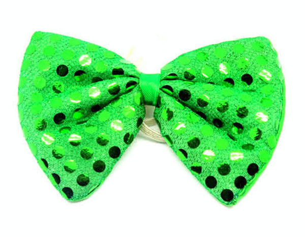 SEQUIN BOW TIE Polka Dots Bowtie Party Unisex Costume 13cm x 9cm Clown - Green - NuSea