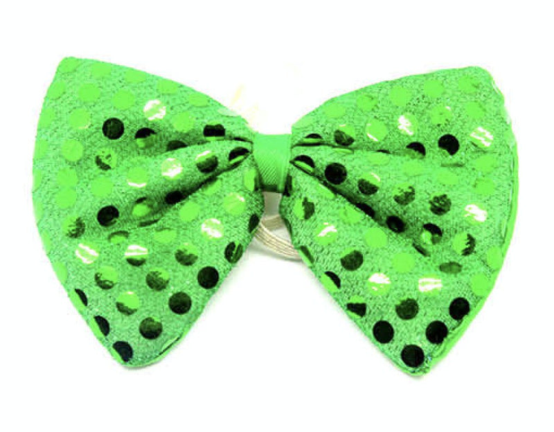 SEQUIN BOW TIE Polka Dots Bowtie Party Unisex Costume 13cm x 9cm Clown - Green - NuSea