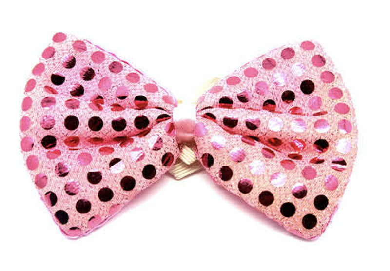 SEQUIN BOW TIE Polka Dots Bowtie Party Unisex Costume 13cm x 9cm Clown - Light Pink - NuSea