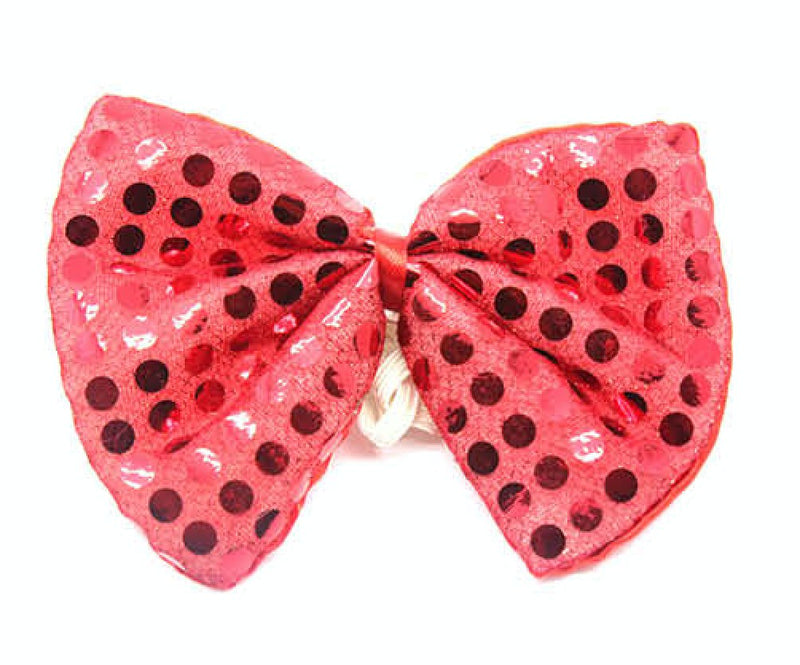 SEQUIN BOW TIE Polka Dots Bowtie Party Unisex Costume 13cm x 9cm Clown - Red - NuSea