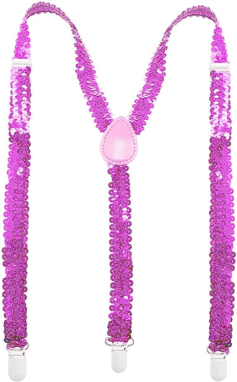 SEQUIN SUSPENDERS Unisex Adjustable Braces Clip On Elastic Y - Back - Light Pink - NuSea