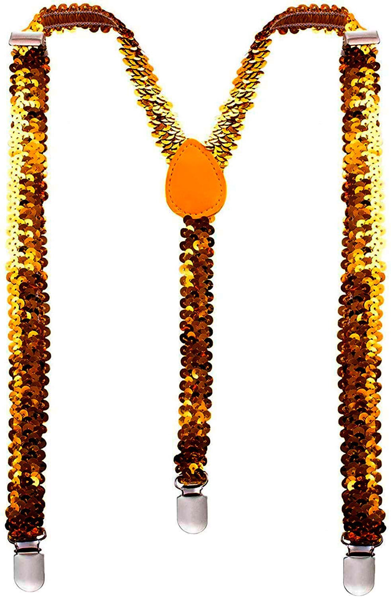 SEQUIN SUSPENDERS Unisex Adjustable Braces Clip On Elastic Y - Back - Orange - NuSea