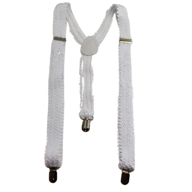 SEQUIN SUSPENDERS Unisex Adjustable Braces Clip On Elastic Y - Back - White - NuSea