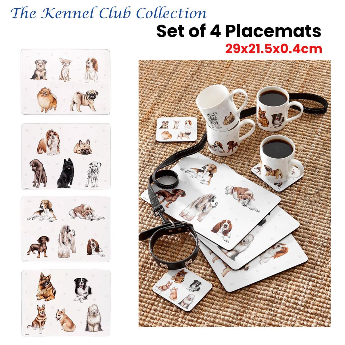 Set of 4 Kennel Club Table Placemats 29x21x0.4 cm - NuSea