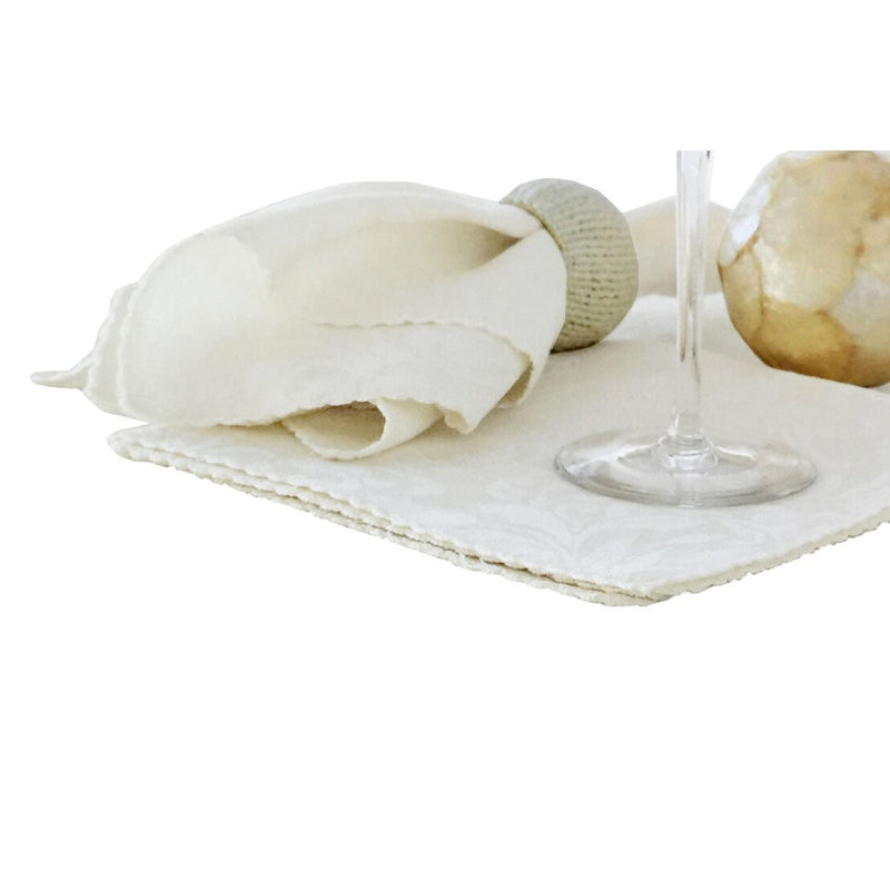 Set of 6 Damask Embossed Polyester Cotton Napkins Bright White (also known as Gardenia or Marshmallow) 40 x 40cm - NuSea