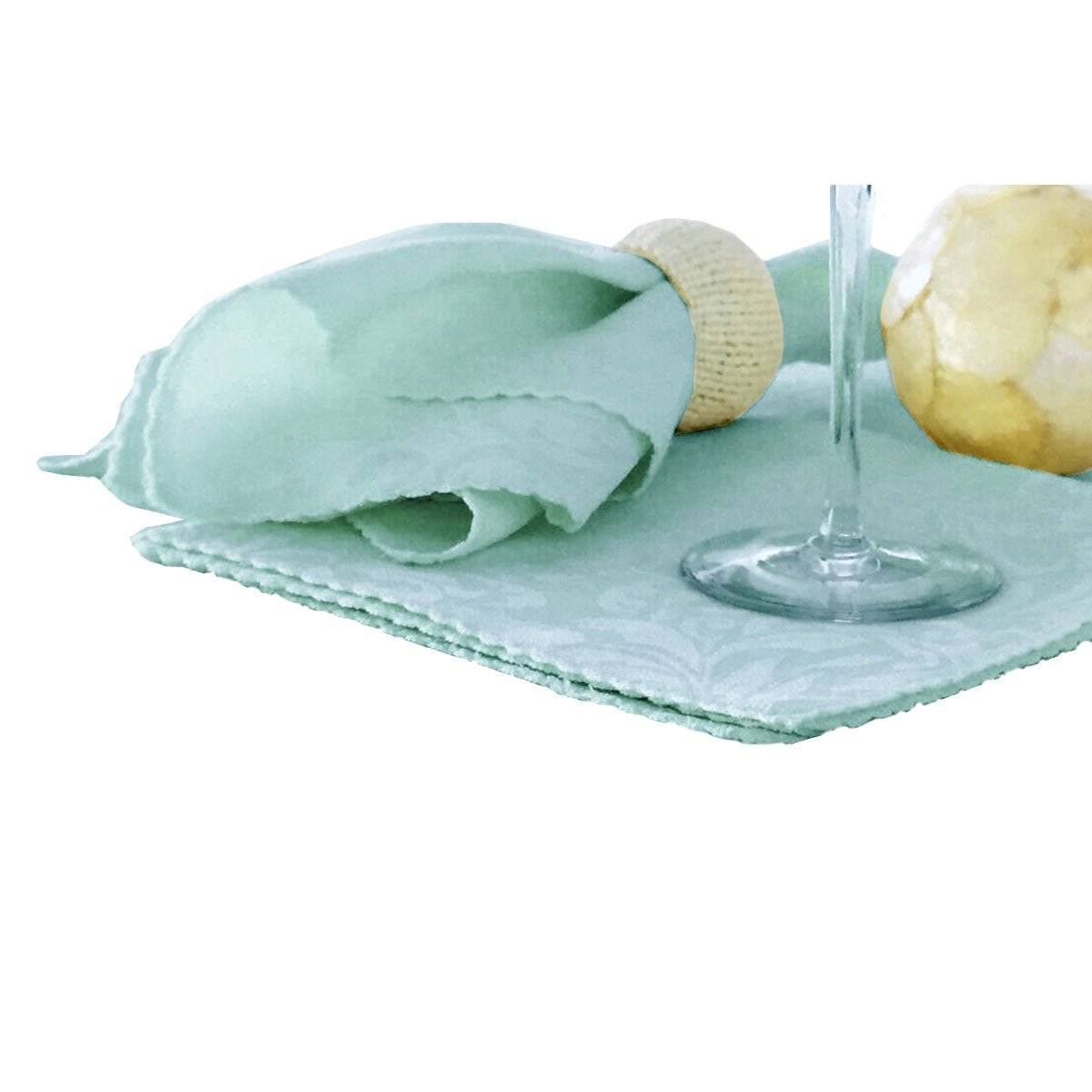 Set of 6 Damask Embossed Polyester Cotton Napkins Light Turquoise 40 x 40cm - NuSea
