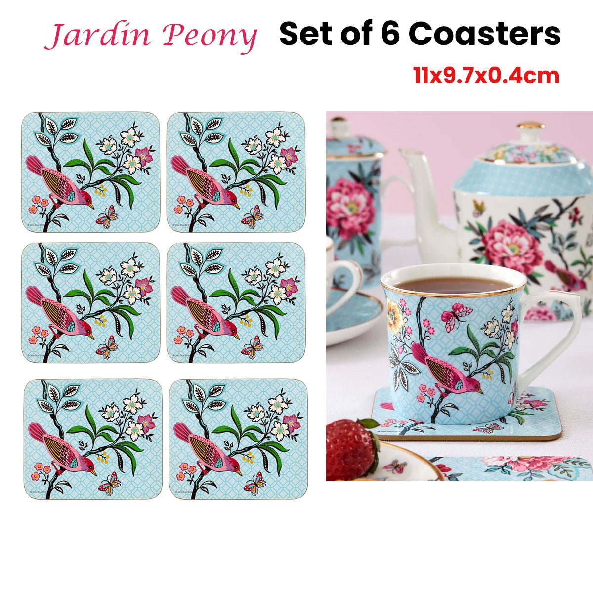 Set of 6 Jardin Peony Coasters 11x9.7x0.4cm - NuSea