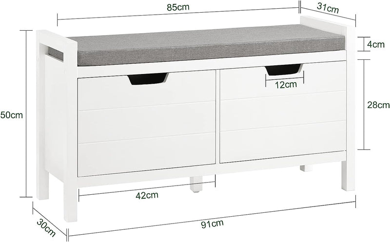 Shoe Bench Shoe Rack Cabinet Hallway, White - NuSea