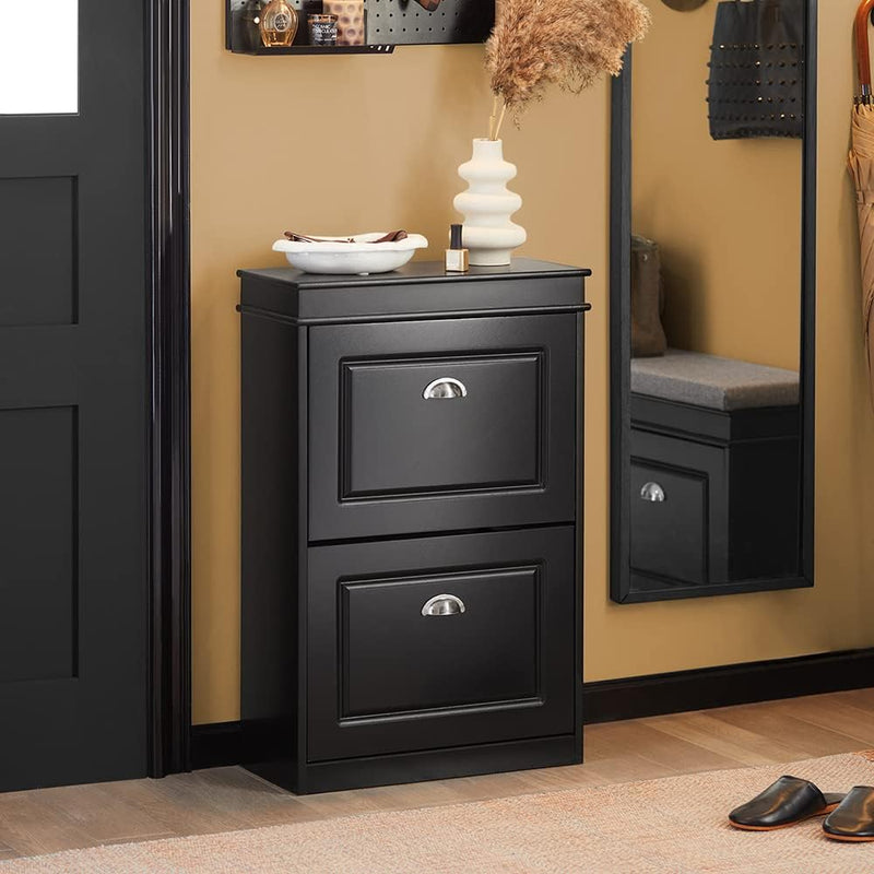 Shoe Cabinet 2 Drawers Storage Cupboard Black - NuSea