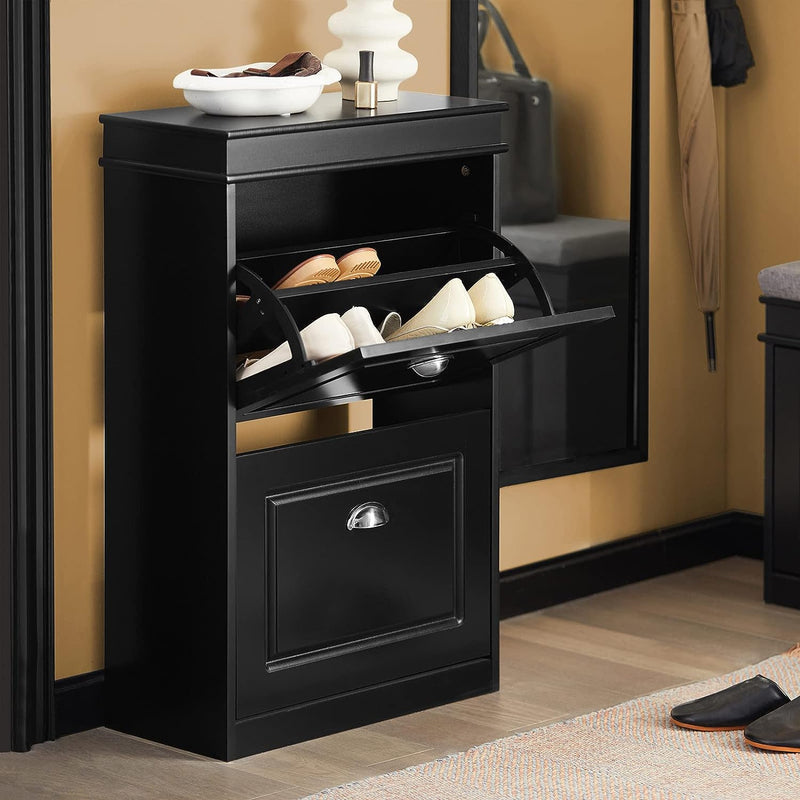 Shoe Cabinet 2 Drawers Storage Cupboard Black - NuSea