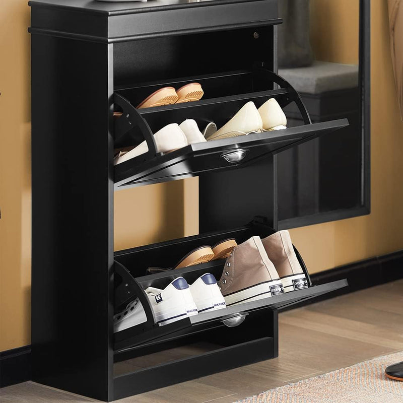 Shoe Cabinet 2 Drawers Storage Cupboard Black - NuSea