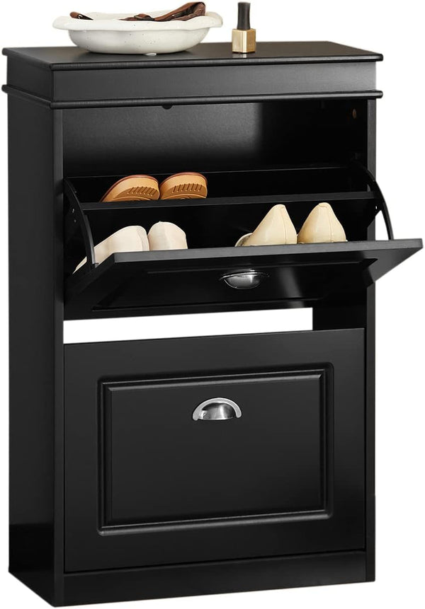 Shoe Cabinet 2 Drawers Storage Cupboard Black - NuSea