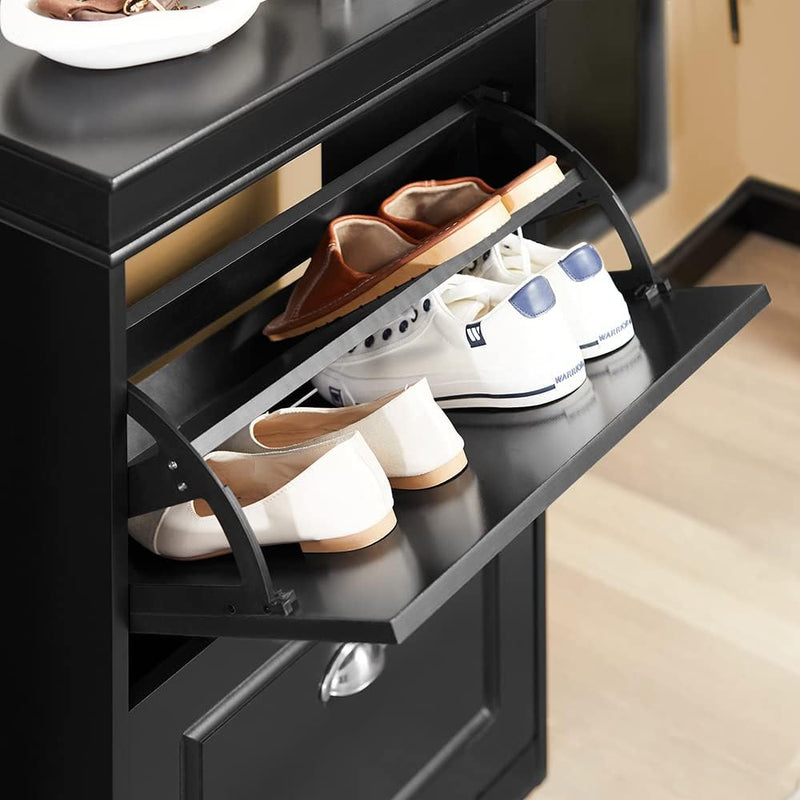 Shoe Cabinet 2 Drawers Storage Cupboard Black - NuSea