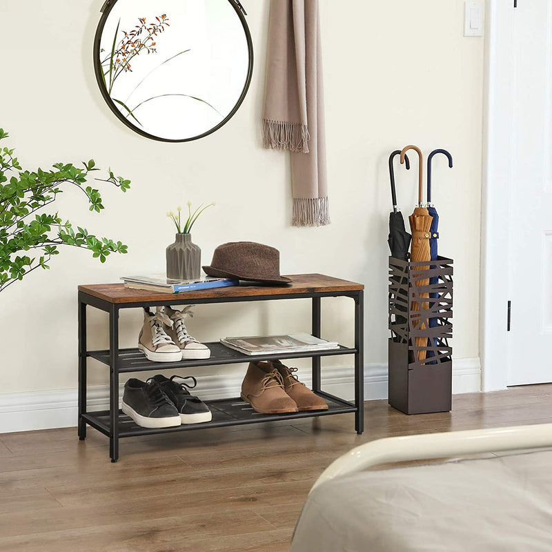 Shoe Rack with 2 Mesh Shelves, Rustic Brown and Black - NuSea