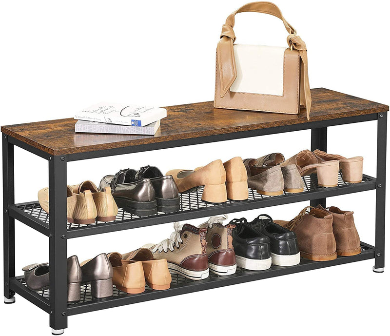 Shoe Rack with 2 Shelves 100 x 30 x 45 cm Rustic Brown and Black - NuSea