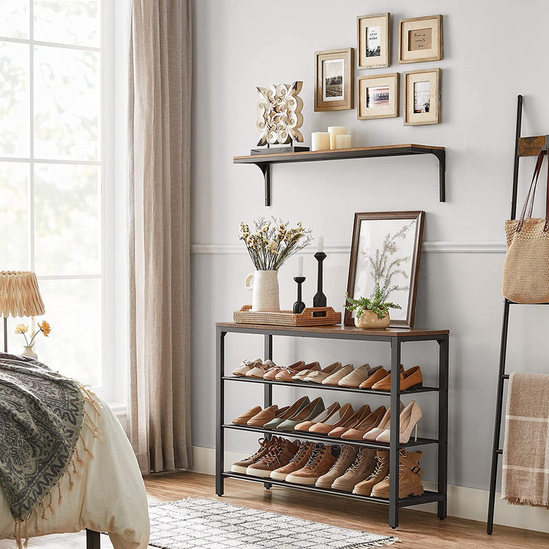 Shoe Rack with 3 Mesh Shelves Rustic Brown and Black - NuSea