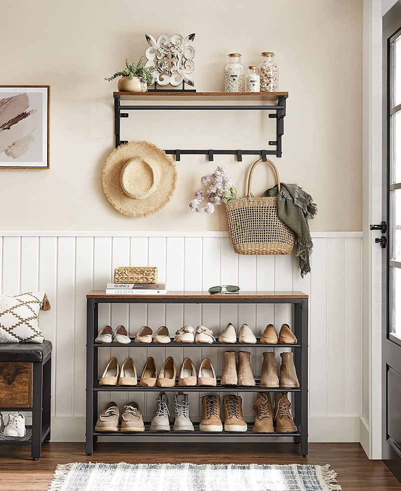 Shoe Rack with 3 Mesh Shelves Rustic Brown and Black - NuSea