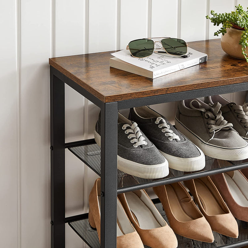 Shoe Rack with 3 Mesh Shelves Rustic Brown and Black - NuSea