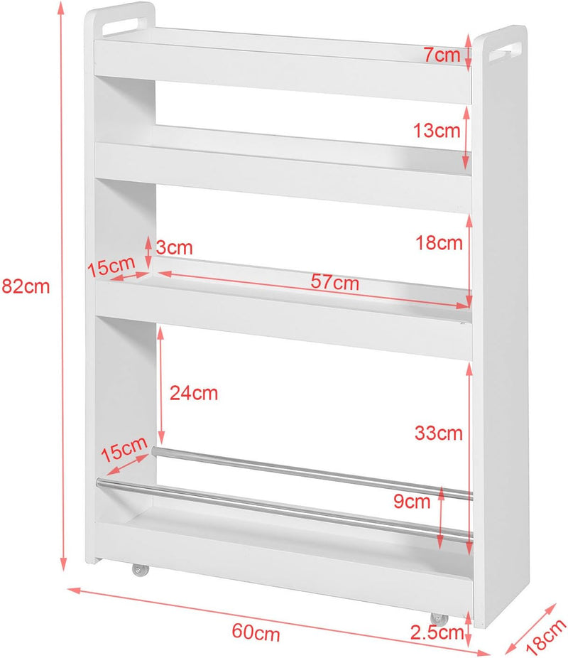 Slimline Rolling Storage Shelf, White - NuSea