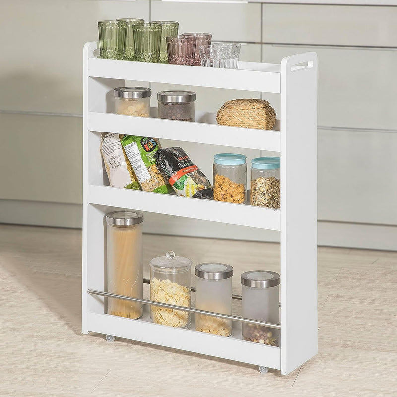 Slimline Rolling Storage Shelf, White - NuSea