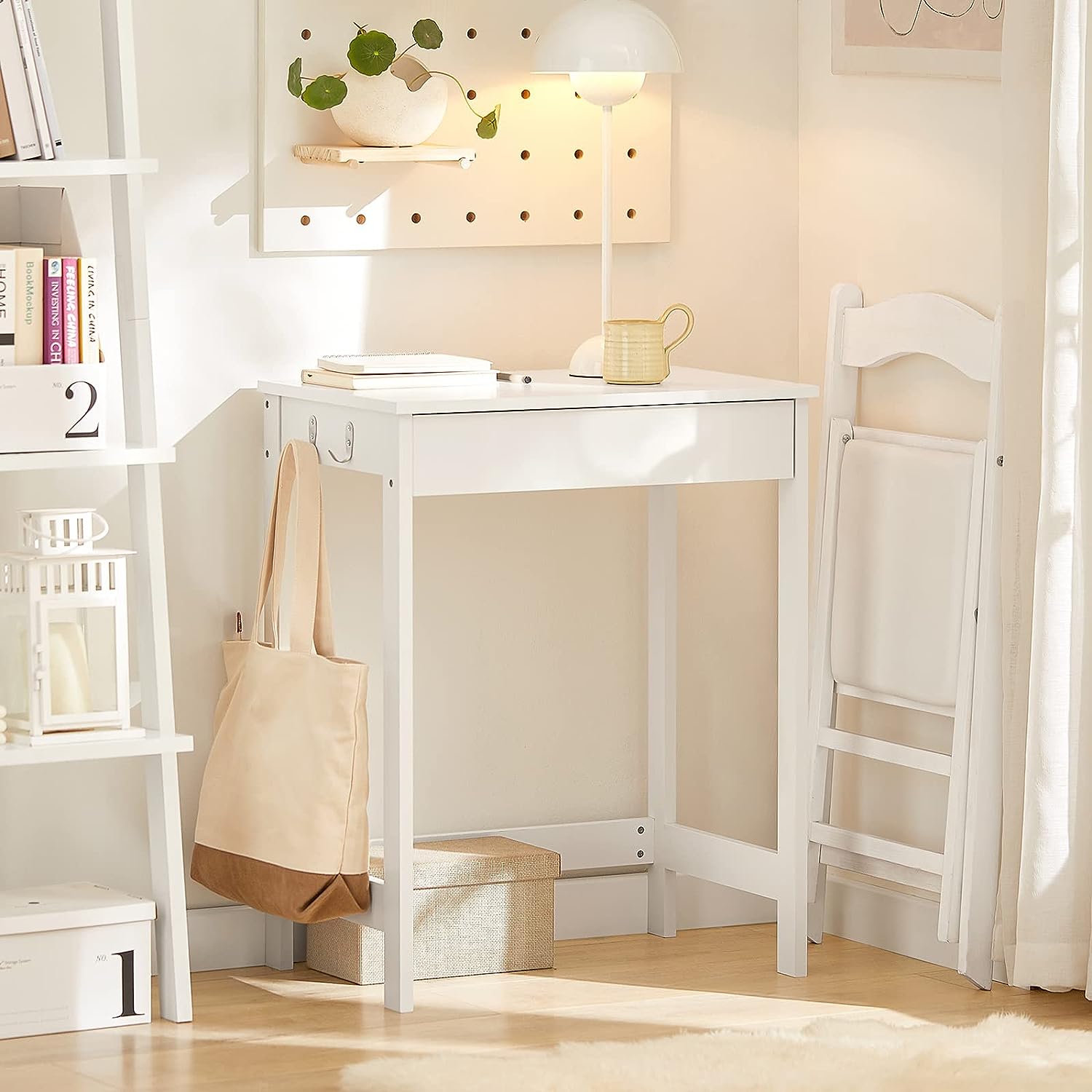 Small White Desk with Drawer Hooks - NuSea