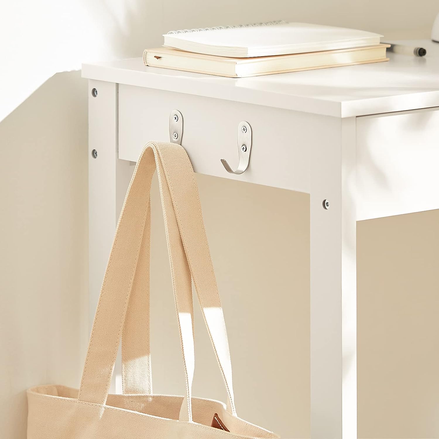 Small White Desk with Drawer Hooks - NuSea