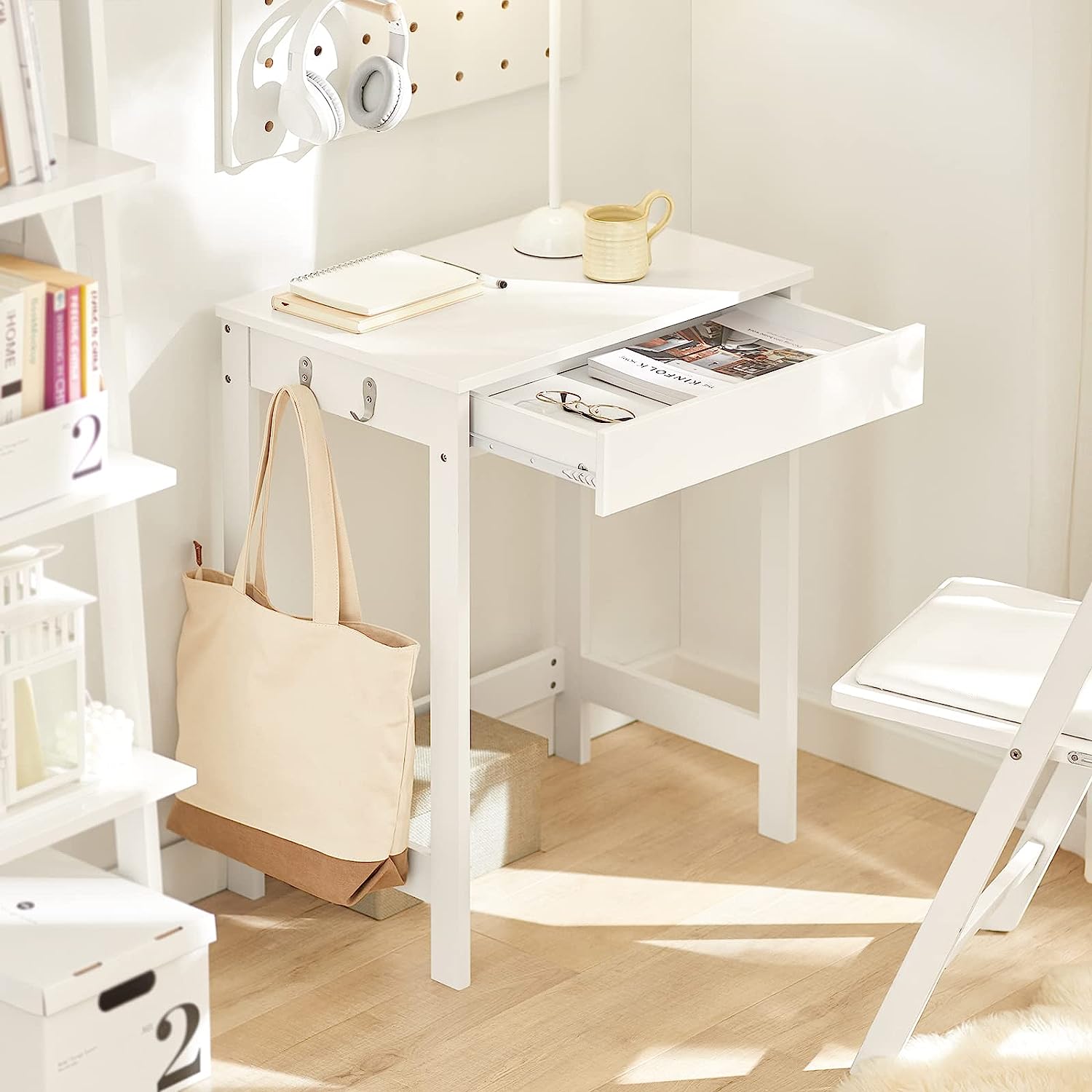 Small White Desk with Drawer Hooks - NuSea